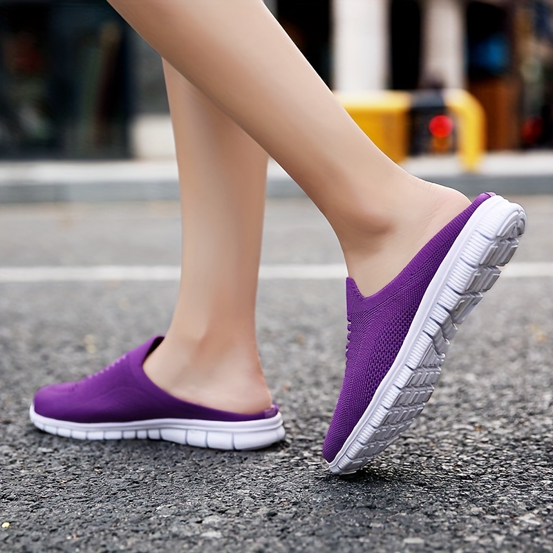 womens knit flat mules comfy solid color closed toe non slip slides shoes casual outdoor slippers details 4