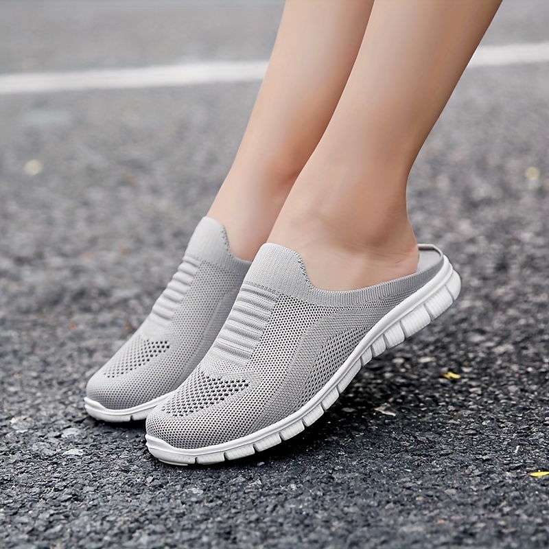 womens knit flat mules comfy solid color closed toe non slip slides shoes casual outdoor slippers details 8