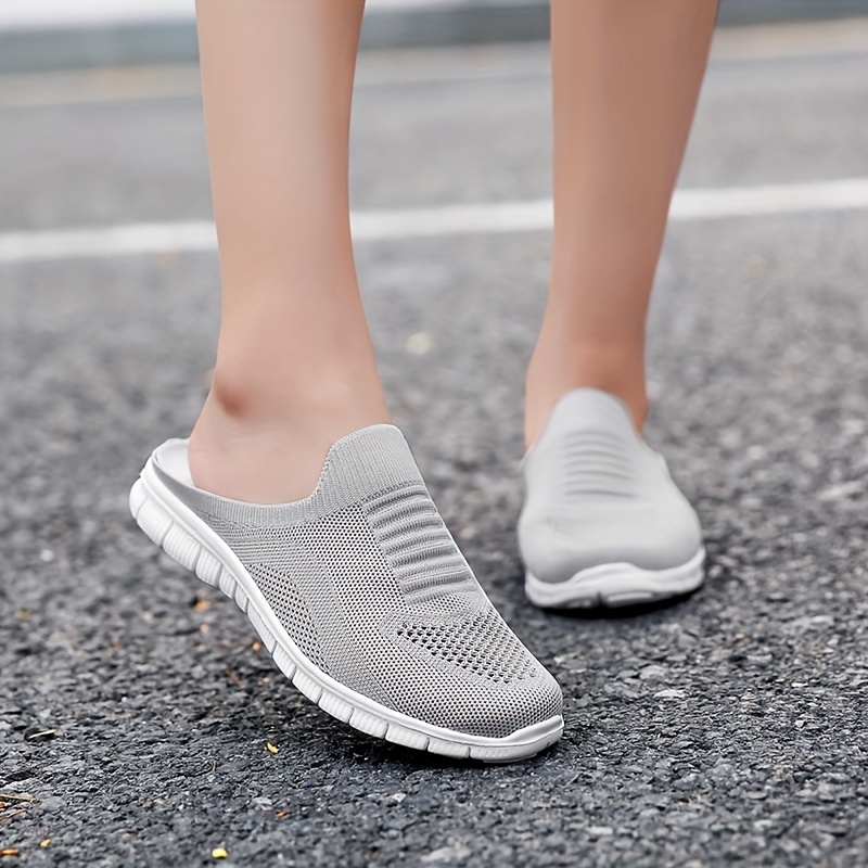 womens knit flat mules comfy solid color closed toe non slip slides shoes casual outdoor slippers details 9